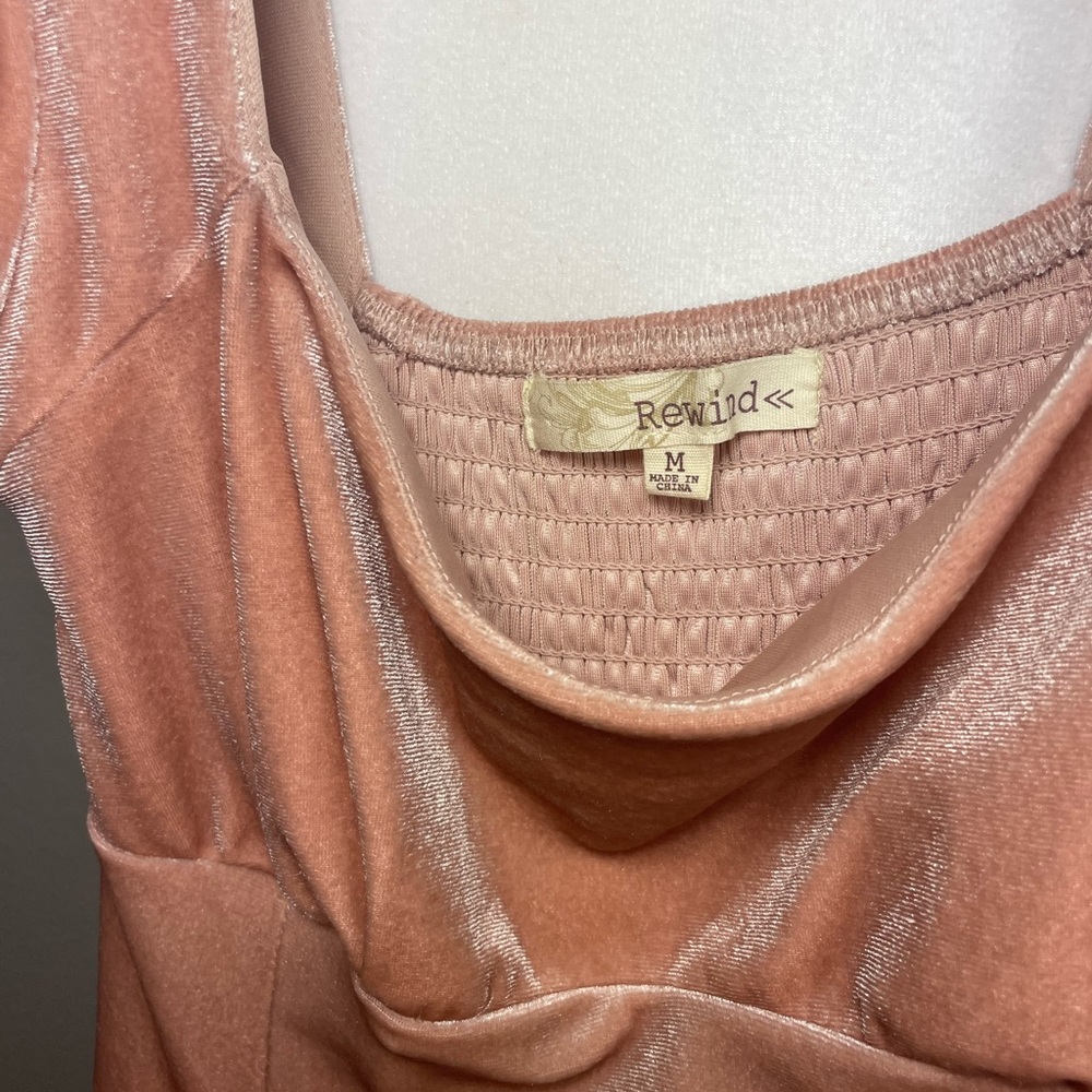Blush Pink Crushed Velvet Mini Dress - Picture 2 of 6